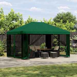 vidaXL Foișor 4 × 3 m Verde Poliester și oțel 190 gsm imagine