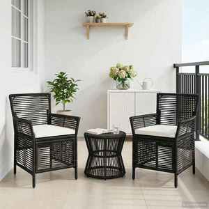 vidaXL Scaun pentru exterior cu pernă 2 pcs Negru și Crem poliratan imagine