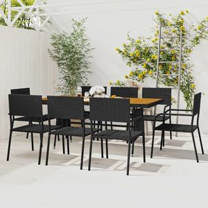 vidaXL Set mobilier de exterior, 9 piese, negru, poliratan imagine