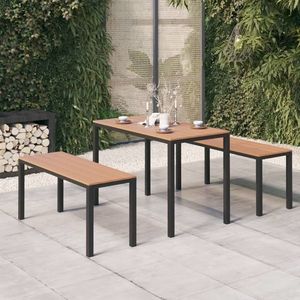 vidaXL Set mobilier de grădină, 3 piese, maro și negru, WPC și oțel imagine