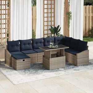 vidaXL Set de canapele pentru grădină cu pernă 9 pcs Gri poliratan imagine