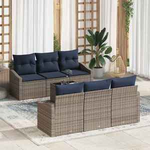 vidaXL Set de canapea cu pernă 7 pcs Gri și bleumarin poliratan imagine