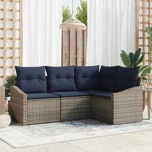 vidaXL Set de canapele pentru grădină 4 pcs Gri și albastru marin imagine