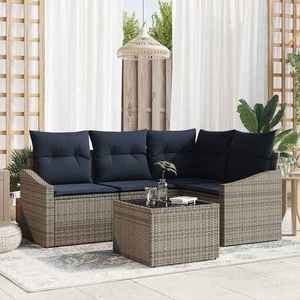 vidaXL Set de canapele pentru grădină 5 pcs Gri și bleumarin poliratan imagine