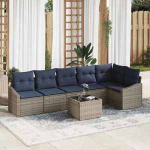 vidaXL Set de canapele pentru grădină 7 pcs Gri și bleumarin poliratan imagine