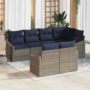 vidaXL Set de canapele pentru grădină 7 pcs Gri și albastru marin imagine