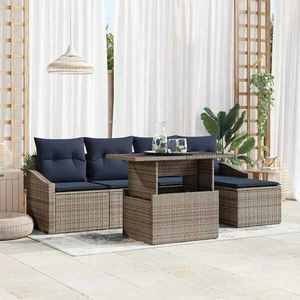 vidaXL Set de canapele pentru grădină cu pernă 6 pcs Gri și bleumarin imagine