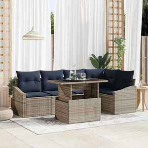 vidaXL Set de canapele pentru grădină cu pernă 6 pcs Gri și bleumarin imagine