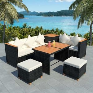 vidaXL Set mobilier de grădină cu perne, 7 piese, negru, poliratan imagine