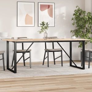 vidaXL Masă bucătărie, cadru O, 200x100x75 cm lemn masiv pin și Oţel imagine