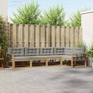 vidaXL Set de canapele de exterior 4 pcs Alb și gri deschis Poliester imagine