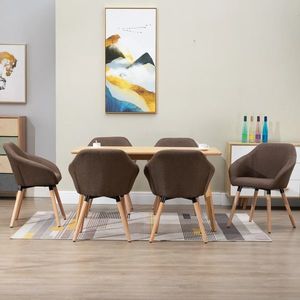 vidaXL Scaune de bucătărie, 6 buc. maro, material textil imagine