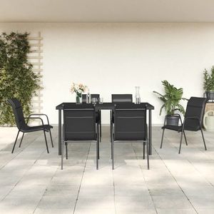 vidaXL Set mobilier de grădină, 7 piese, negru, oțel și textilenă imagine