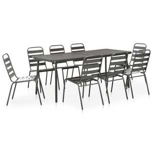 vidaXL Set mobilier de exterior, 9 piese, gri închis, oțel imagine