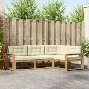 vidaXL Set de canapele de exterior 3 pcs Alb și crem Poliester imagine