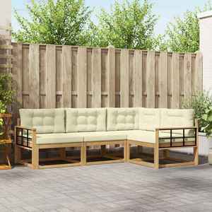 vidaXL Set de canapele de exterior 3 pcs Alb și crem Poliester imagine