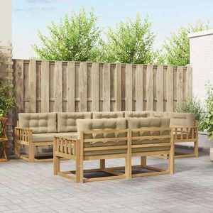 vidaXL Set de canapele de exterior cu pernă 6 pcs Alb și Bej Poliester imagine