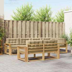 vidaXL Set de canapele de exterior cu pernă 6 pcs Alb și Bej Poliester imagine