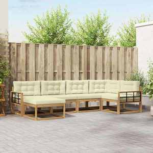 vidaXL Set de canapele de exterior 5 pcs Alb și crem Poliester imagine