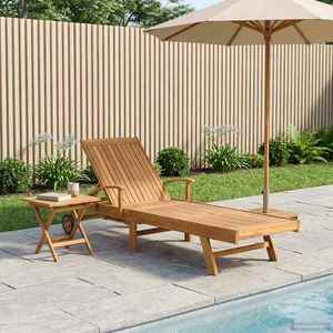 vidaXL Șezlong cu masă 2 pcs Maro 40 x 40 x 40 cm Lemn solid de tec imagine