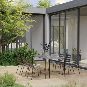 vidaXL Set mobilier pentru grădină, 7 piese, gri închis, oțel imagine