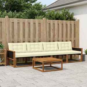 vidaXL Set de canapele de exterior cu pernă 5 pcs Natural și Crem imagine