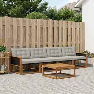 vidaXL Set de canapele de exterior 5 pcs Natural și gri deschis imagine