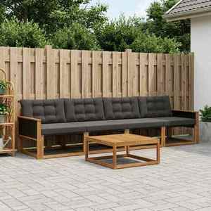 vidaXL Set de canapele de exterior cu pernă 5 pcs Natural și Negru imagine