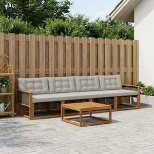 vidaXL Set de canapele de exterior 5 pcs Natural și gri deschis imagine