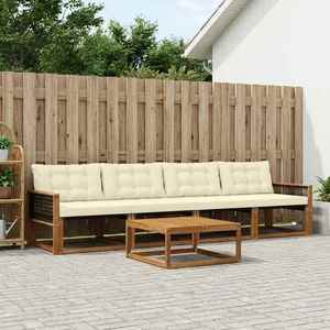 vidaXL Set de canapele de exterior cu pernă 5 pcs Natural și Crem imagine