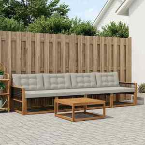 vidaXL Set de canapele de exterior 5 pcs Natural și gri deschis imagine