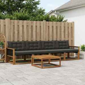 vidaXL Set de canapele de exterior cu pernă 5 pcs Natural și Negru imagine