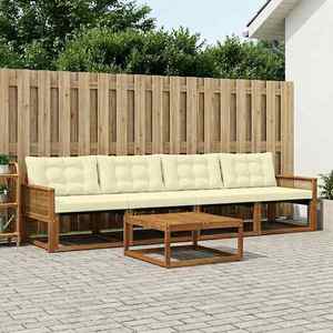 vidaXL Set de canapele de exterior cu pernă 5 pcs Natural și Crem imagine