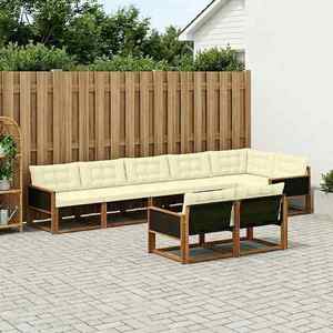 vidaXL Set de canapele de exterior cu pernă 8 pcs Natural și Crem imagine