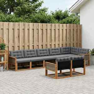 vidaXL Set de canapele de exterior cu pernă 8 pcs Natural și Negru imagine