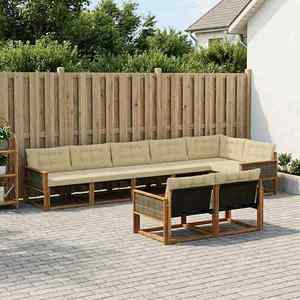 vidaXL Set de canapele de exterior cu pernă 8 pcs Natural și Bej imagine