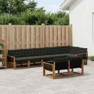 vidaXL Set de canapele de exterior cu pernă 8 pcs Natural și Negru imagine