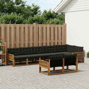 vidaXL Set de canapele de exterior cu pernă 8 pcs Natural și Negru imagine