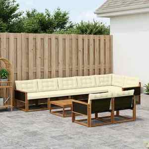 vidaXL Set de canapele de exterior cu pernă 9 pcs Natural și Crem imagine