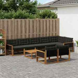 vidaXL Set de canapele de exterior cu pernă 9 pcs Natural și Negru imagine