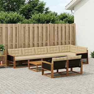 vidaXL Set de canapele de exterior cu pernă 9 pcs Natural și Bej imagine