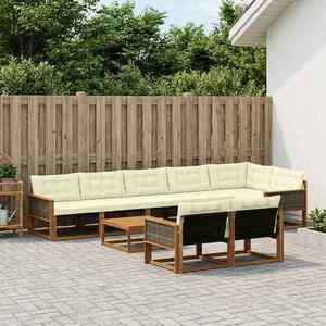 vidaXL Set de canapele de exterior cu pernă 9 pcs Natural și Crem imagine