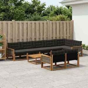 vidaXL Set de canapele de exterior cu pernă 9 pcs Natural și Negru imagine
