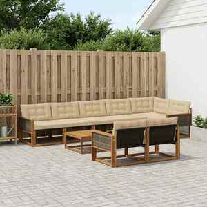 vidaXL Set de canapele de exterior cu pernă 9 pcs Natural și Bej imagine