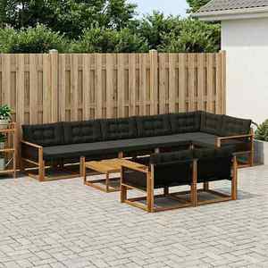 vidaXL Set de canapele de exterior cu pernă 9 pcs Natural și Negru imagine