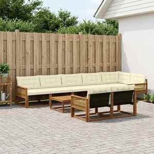 vidaXL Set de canapele de exterior cu pernă 9 pcs Natural și Crem imagine