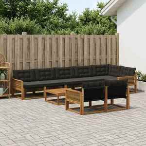 vidaXL Set de canapele de exterior cu pernă 9 pcs Natural și Negru imagine