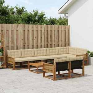 vidaXL Set de canapele de exterior cu pernă 9 pcs Natural și Bej imagine