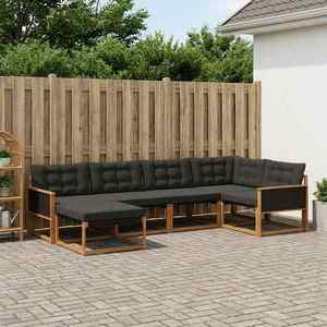 vidaXL Set de canapele de exterior cu pernă 6 pcs Natural și Negru imagine