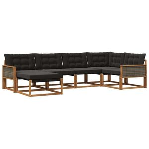 vidaXL Set de canapele de exterior cu pernă 6 pcs Natural și Negru imagine